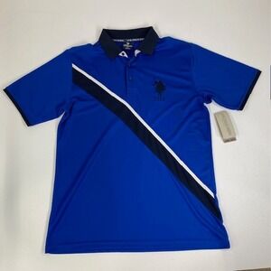 US Polo Assn Performance Polo Shirt Athletic Fit Striped‎ Royal Blue Large